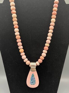21 Inch Jay King DTR Pink Opal With Opal Inlay Reversible Pendant Necklace